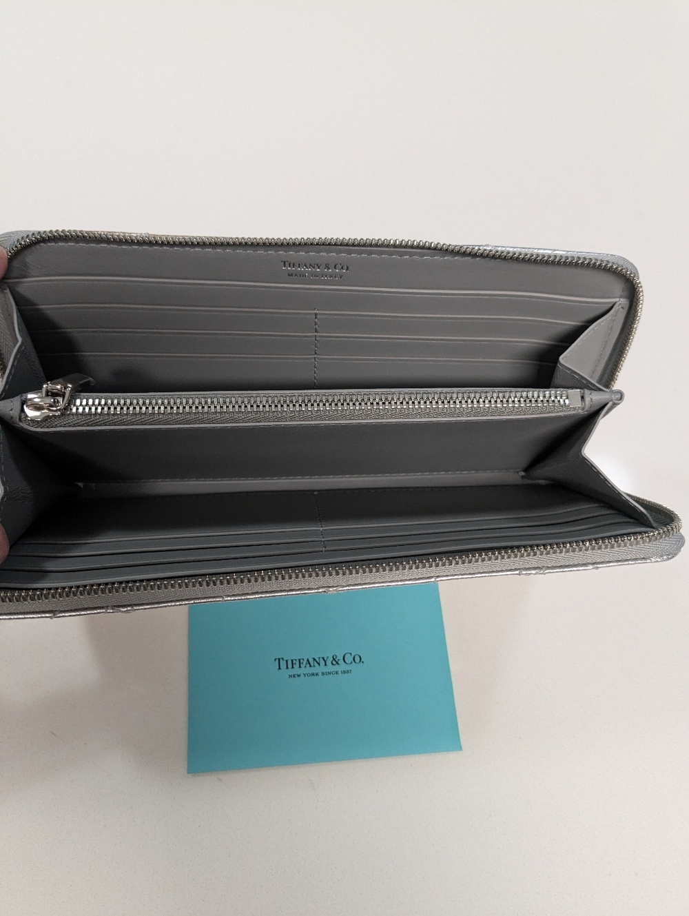 Tiffany & Co. Metallic Silver Quilted Zip-Around Wallet - Picture 8 of 14